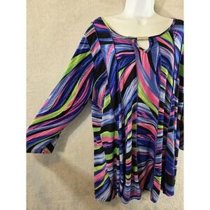 Cocomo Woman Blouse Womens Purple Pink Swirl Colorblock Vibrant Artsy Bold Tunic